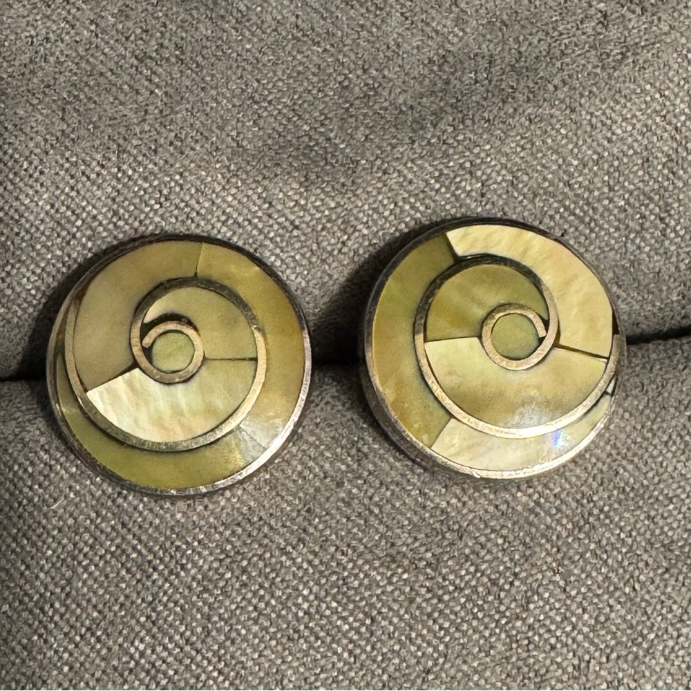 950 Silver Abalone Spiral Earrings - Picture 1 of 4